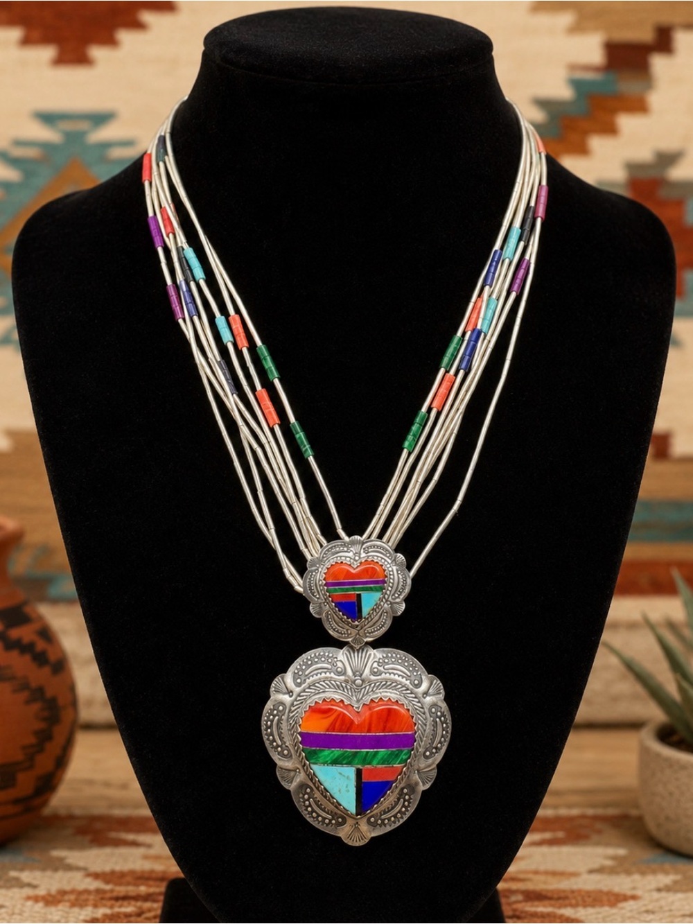 🤩Necklace Liquid Sterling Silver 7 Strand Southwestern Turquoise and Gemstones